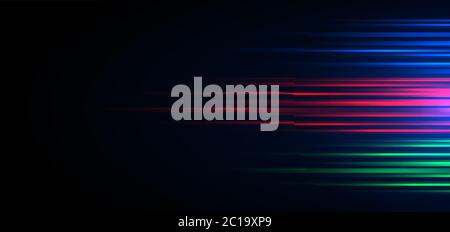 Abstract speed blue, green,red light horizontal movement pattern motion blur on black background. Technology concept. Vector illustration Stock Vector