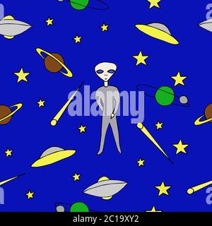 space pattern, hand drawing, vector, doodle Stock Vector