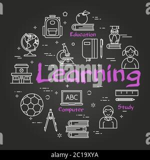 Vector line black concept of School Learning Stock Vector