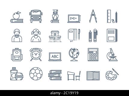 05 Outline SCHOOL EDUCATION icons set Stock Vector