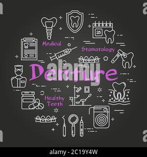 Vector black linear round Denture web concept Stock Vector