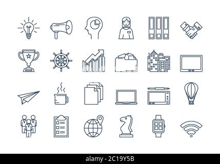 02 Outline BUSINESS icons set Stock Vector