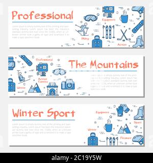 Blue three winter sport banners Stock Vector