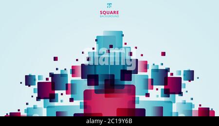 Abstract modern technology futuristic squares geometric blue and pink pattern overlay on white background with space for your text. Vector illustratio Stock Vector