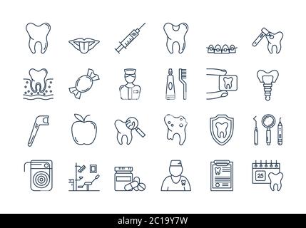 07 Outline DENTAL CARE icons set Stock Vector