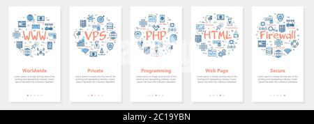 Vector five internet banners - VPS, PHP, HTML concept Stock Vector