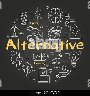 Vector Black Board Alternative Energy Concept of New Technologies Stock Vector