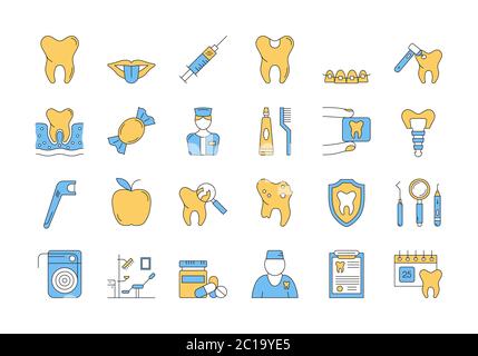Linear COLOR icon set 7 - DENTAL CARE Stock Vector