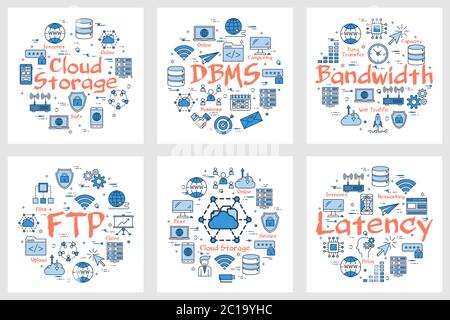 Banners- FTP, latency, bandwidth and cloud storage Stock Vector