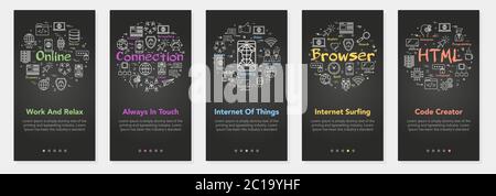 Vector five vertical mobile banners - internet technologies Stock Vector