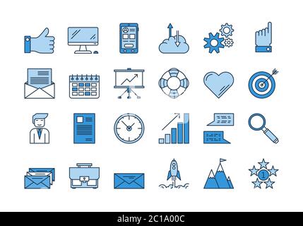 01 Blue BUSINESS icons set Stock Vector