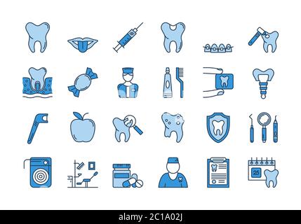 07 Blue DENTAL CARE icons set Stock Vector