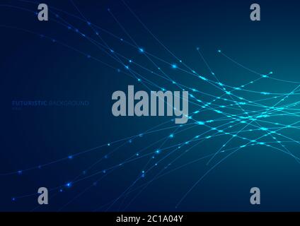 Abstract blue laser line curved with sparkle lighting on dark blue space background. Digital technology futuristic concept. Vector illustration Stock Vector
