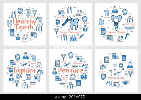Square banners with dentistry icons Stock Vector