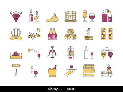 Linear COLOR icon set 4 - Wine production Stock Vector
