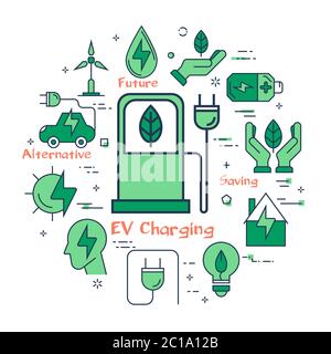 Green EV Charging concept Stock Vector