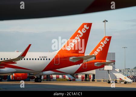 EasyJet airplanes at Gatwick North Terminal Stock Photo