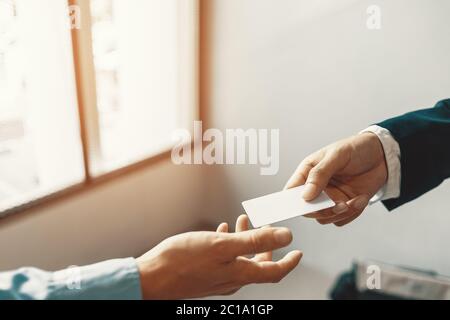 business executive exchanging business card Stock Photo