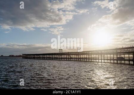 Historic Rio Tinto Pier by sunset in Huelva, Andalusia, southern Spain Stock Photo