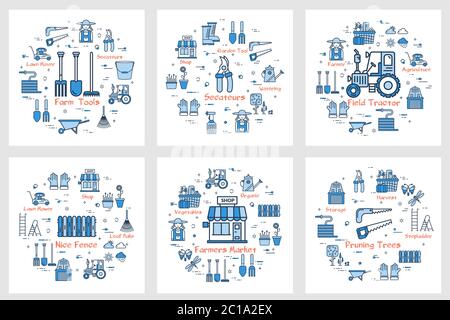 Set of icons for farming and agricultural tools Stock Vector