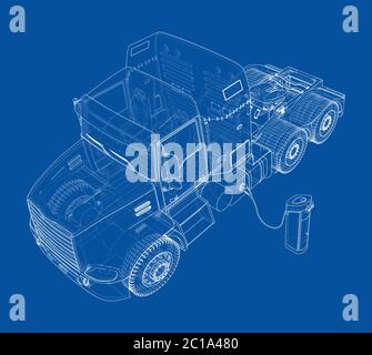 Electric Truck Charging Station Sketch. Vector Stock Vector