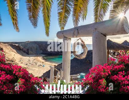 Landscape with Papagayo beach, Lanzarote, Canary Islands, Spain Stock Photo