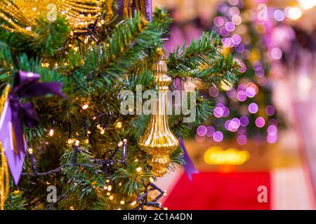 Christmas decorations on the branches of fir tree Stock Photo