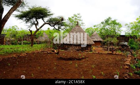 Traditional Konso tribe village in Karat Konso , Ethiopia Stock Photo