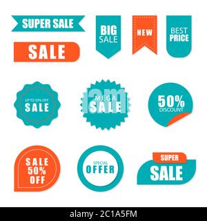 Sale round banner set, circle special offer tag collection. Hot deal 50% off badge template Stock Vector