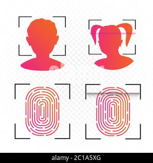 face and touch id sign set Stock Vector