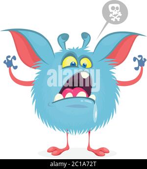 Angry cartoon monster. Yelling monster emotion with big mouth roars. Halloween vector illustration isolated Stock Vector