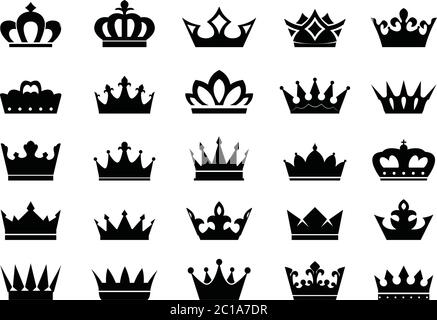 Collection of luxury vector icons. Vector outline king crowns and coronation emblems. Stock Vector