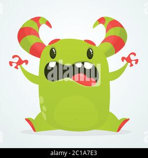 Green monster with big red tongue on white Vector Image