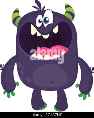 Scary cartoon black monster screaming. Yelling angry monster expression. Big collection of cute monsters for Halloween. Vector illustration. Stock Vector