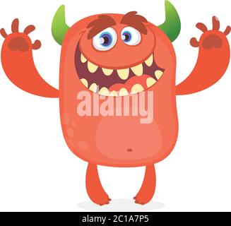 Cute furry red monster. Vector troll character. Design for children book, holiday decoration, stickers or print Stock Vector