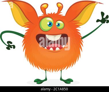 Cute cartoon orange monster. Vector fat monster mascot character isolated on white. Halloween design for party decoration, print or children book Stock Vector