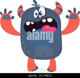 Scary cartoon black monster screaming. Yelling angry monster expression. Big collection of cute monsters for Halloween. Vector illustration. Stock Vector