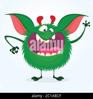 Angry cartoon green monster. Big collection of cute monsters for Halloween. Vector illustration. Stock Vector