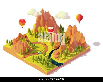 Vector isometric hot air balloon rides Stock Vector