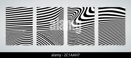 Abstract op art of distortion line pattern wavy brochure poster set. Use for cover, copy space of text, book, print, artwork. illustration eps10 Stock Vector