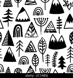 Outdoor camping seamless pattern. Use background, wallpaper, wrapper, holiday prints, scrapbook. Black and white wild surface print in tribal style. Stock Vector