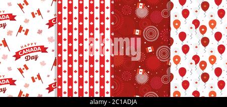 Canada day celebration. Canada Independence Day. 1st of July. Happy Canada Day greeting card. Celebration background with fireworks, flags and text Stock Vector