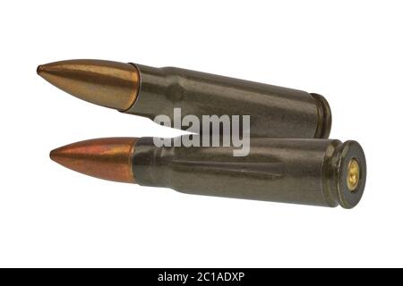 Submachine gun cartridges isolated on a white background Stock Photo