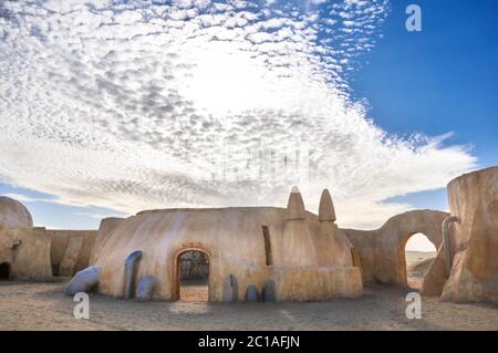 Chott el Jerid, Sahara desert, Nefta, TUNISIA - February 04, 2009: The houses from planet Tatouine - Star Wars film set. Stock Photo