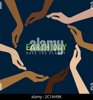 human hands with different skin colors form a circle for earth day vector illustration EPS10 Stock Vector