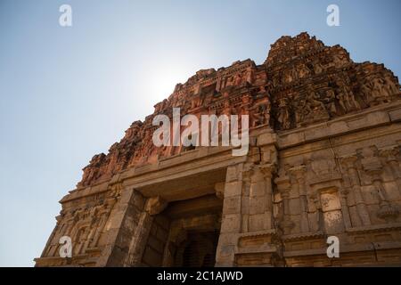 Tourist indian landmark Ancient ruins in Hampi. Hampi Bazaar, Hampi, Karnataka, India Stock Photo