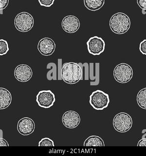 Hand drawn citrus seamless pattern. Vector oranges and lemons illustrations on chalk board. Retro fruit background Stock Vector