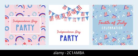American Independence Day celebrations. greeting design with USA patriotic colors. Collection of greeting background designs, 4th of july, social Stock Vector