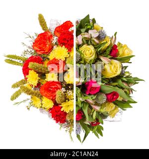 Two Bright bouquets shot from above, isolated on white Stock Photo