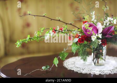 Bouquet of blossom spring flowers on the table Stock Photo